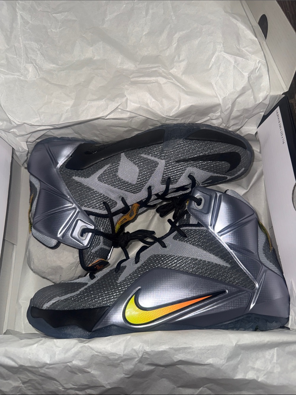 Nike Metallic Grey Basketball Sneakers. Lebron XII (GS)